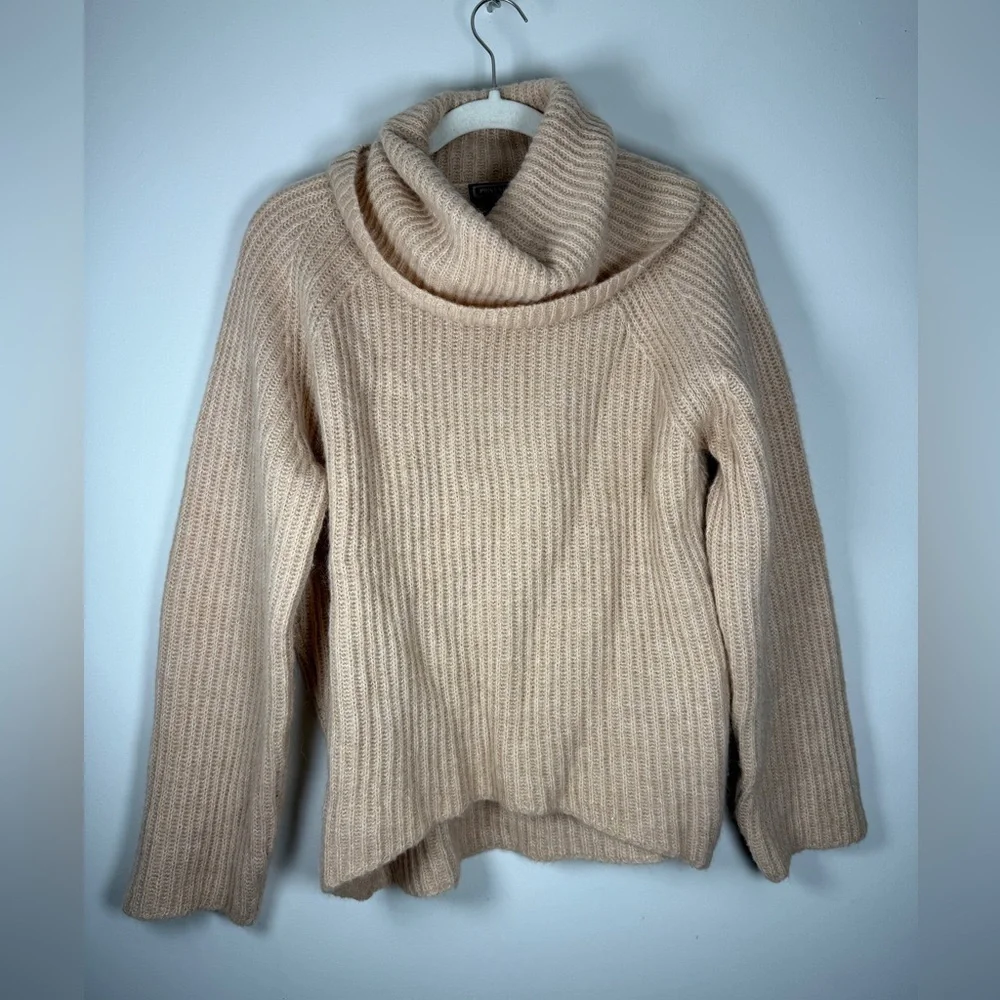Point Sur Mohair & Wool Blend Ribbed Turtleneck Rib Knit Sweater Pale Peach Sz S